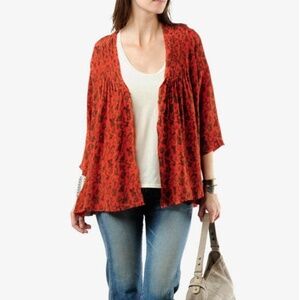 WINTER KATE // red printed vintage silk draped cardigan top